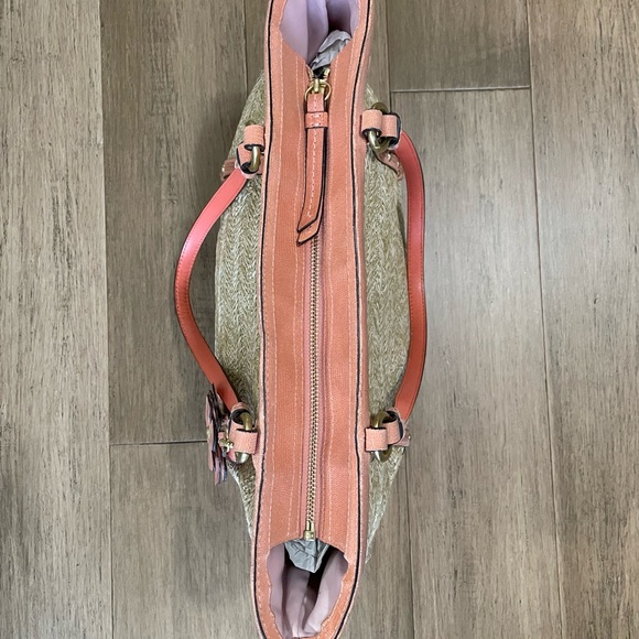 Coach straw and peach leather shoulder bag - Picture 6 of 10
